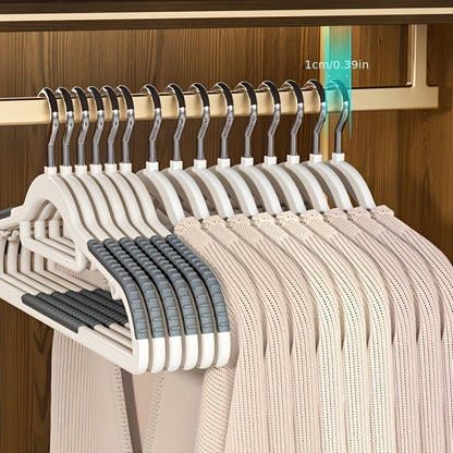 Non-Slip Clothes Hangers 50 Pack with 8 Clasps - Heavy Duty Space Saving Velvet Shoulder Strips Wardrobe Hangers for Shirts, Pants, Coats, Scarves, Wet Dry Use, Closet Organizer