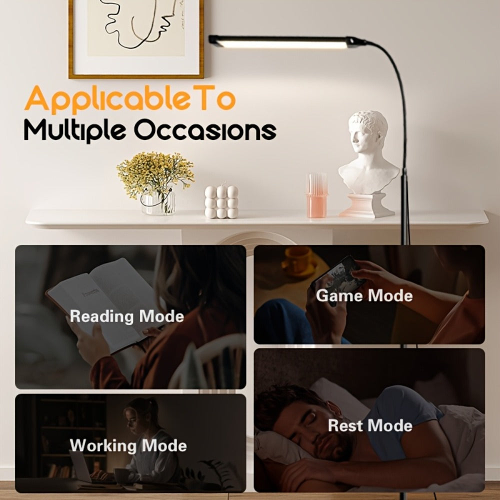 45.6-Inch Gooseneck LED Floor Lamp with Three Color Labels, Ten Brightness Levels and Inline Control
