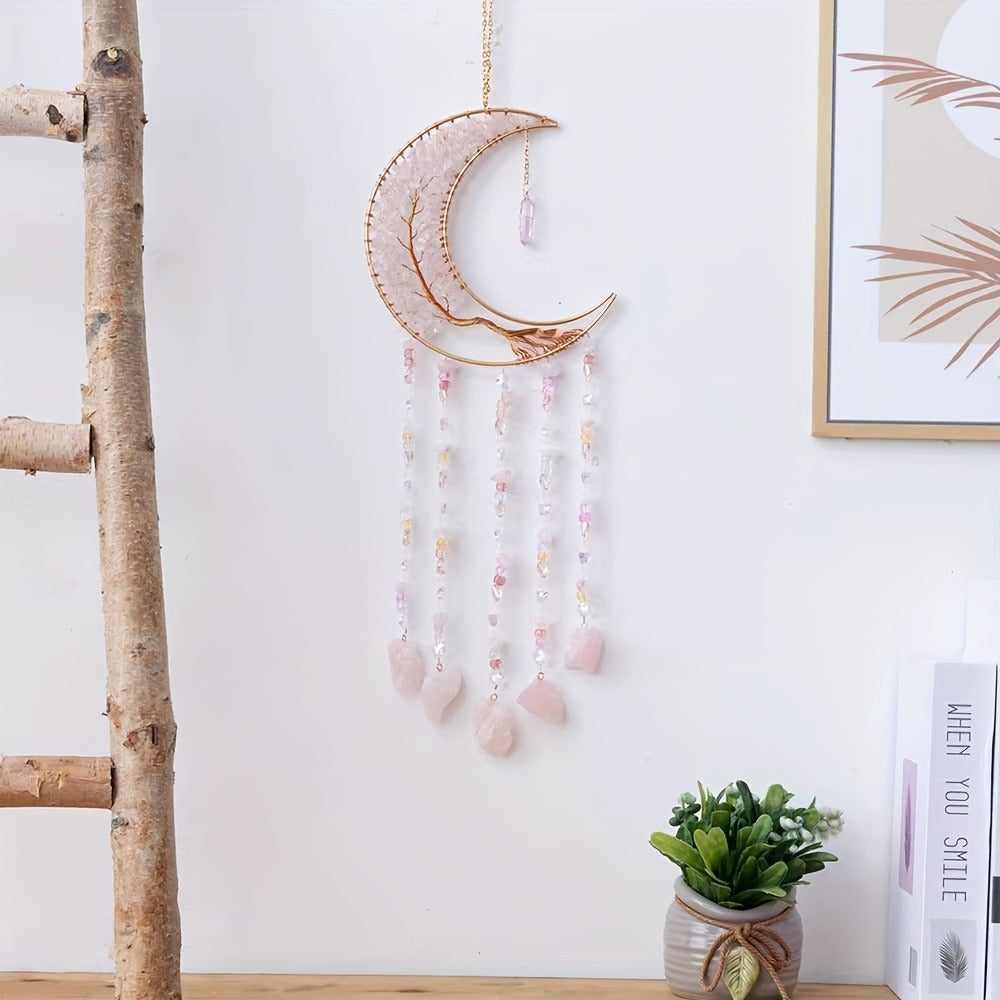 Dreamcatcher Moon Suncatcher Wall Hanging – Handmade Boho Wind Chime Pendant for Indoor Outdoor Garden, Courtyard & Party Decor – Christmas & Birthday Gift