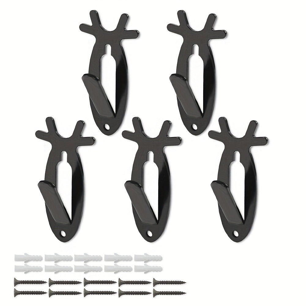 Five-Piece Deer-Head Wall Hook Set with Antler-Inspired Shape for Entryway or Bedroom Storage