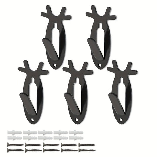 Deer Head Wall Hooks Set of 5 | Rustic Antler Wall Mount Coat Hook | Heavy Duty Steel | Entryway Bedroom Bathroom Balcony Home Decor
