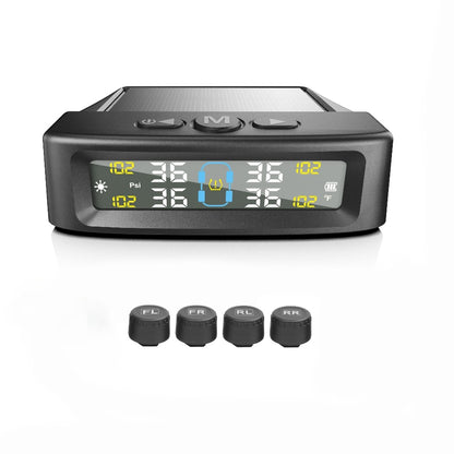 TPMS Tire Pressure Monitoring System – Wireless Solar & USB Powered, External Sensors, Universal Fit for 36V & Below Vehicles, Model T12