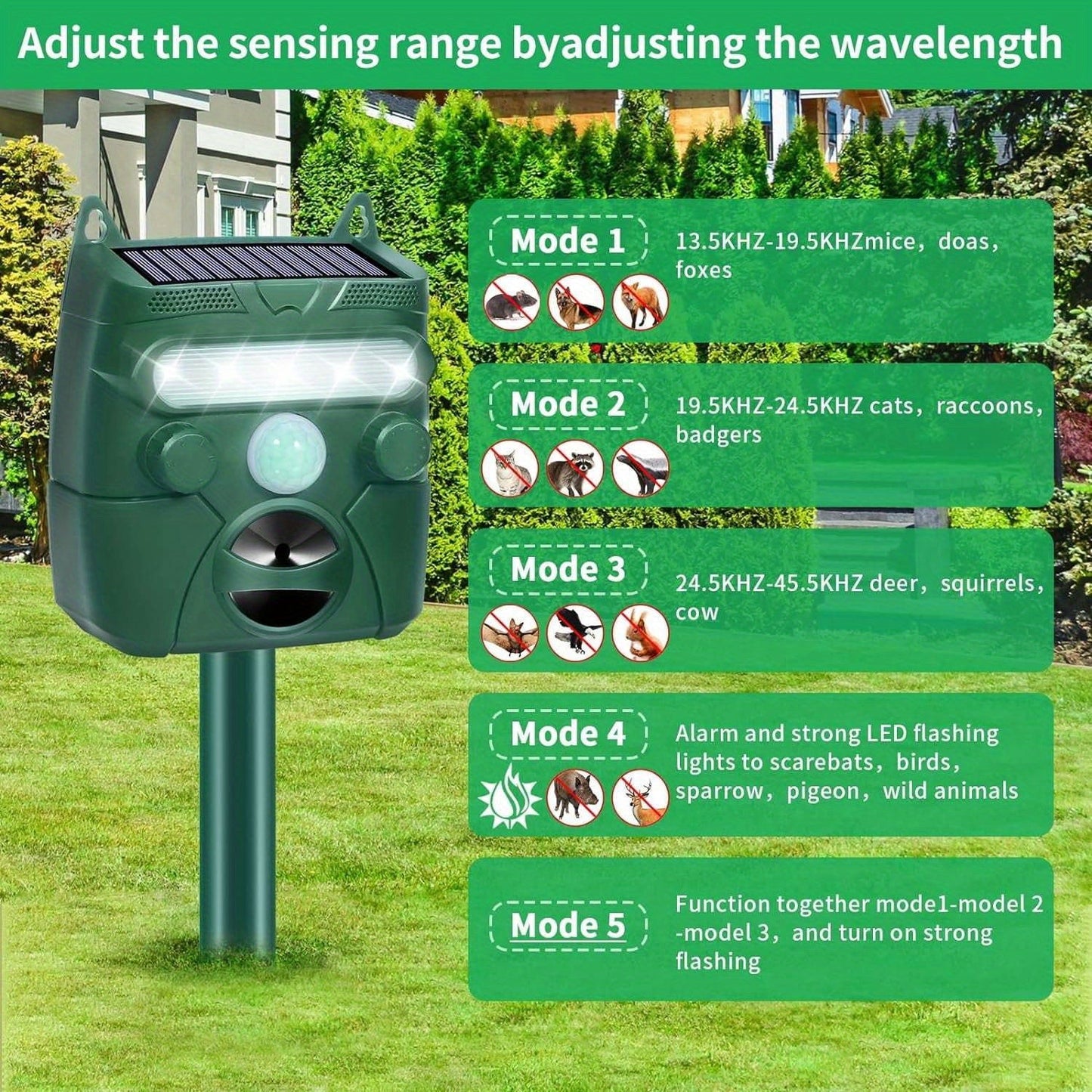 Solar Ultrasonic Animal Repeller | Garden Yard Outdoor Pest Deterrent