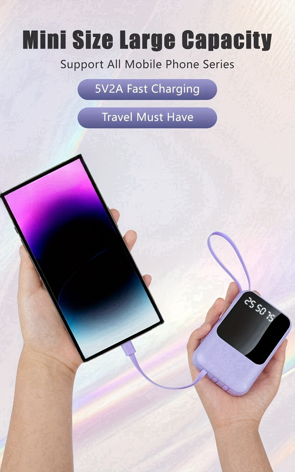 Power Bank 10000mAh Compact with Cable Set, 5W/15W/22.5W Variants, LED Light and Digital Display