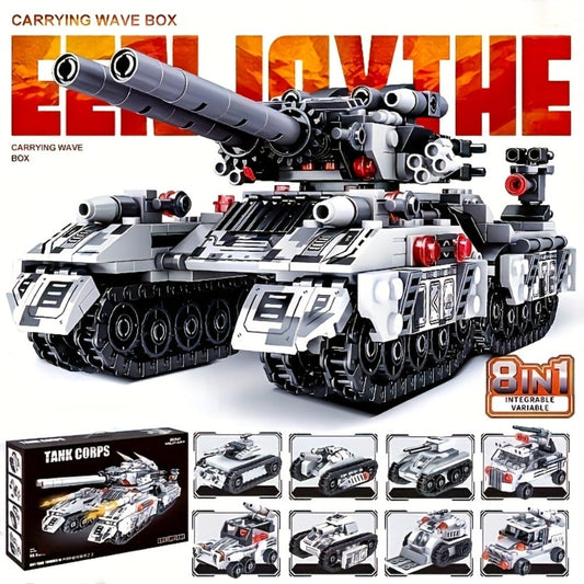 Snow Tank Building Block Set 8-in-1 1628pcs – 9 Variable Military Armored Vehicle Models, Premium ABS DIY Construction Kit for Adults & Teens Ages 14+, Birthday Christmas Halloween Gift