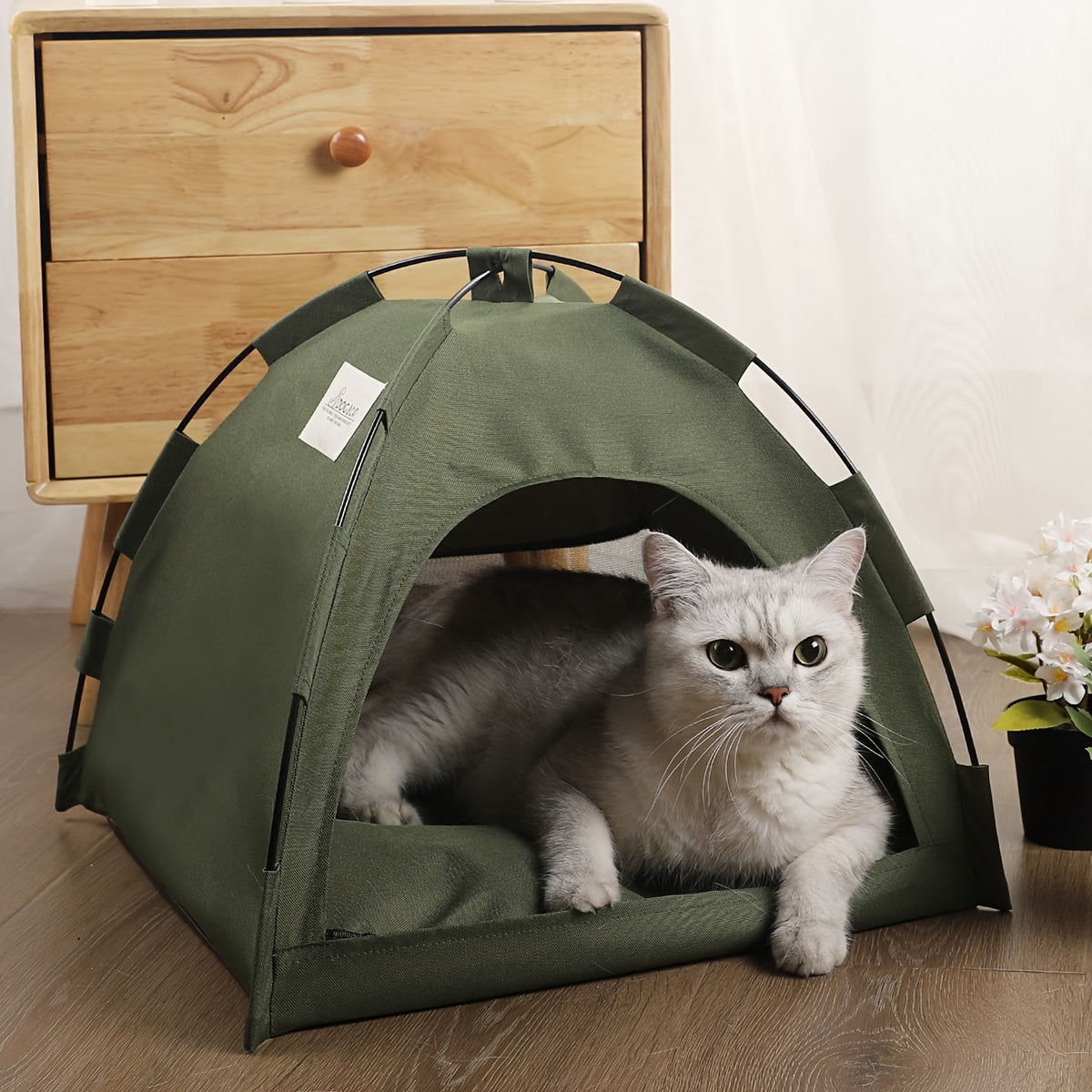 Fern-Green Dome Pet Tent with Folding Fabric Shell, Interior Mat and Three Square Size Options