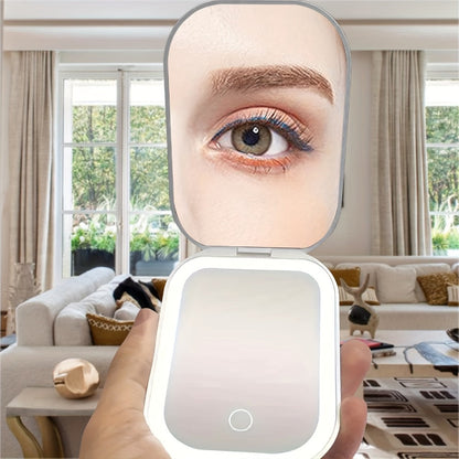 USB-Rechargeable LED Compact Mirror with 1X and 10X Sides, Three Light Colors and Pink or White Cases