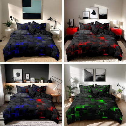 3-Piece Duvet Cover Set with Dimensional Geometric Cube Print, Zipper Closure and Five Color Options