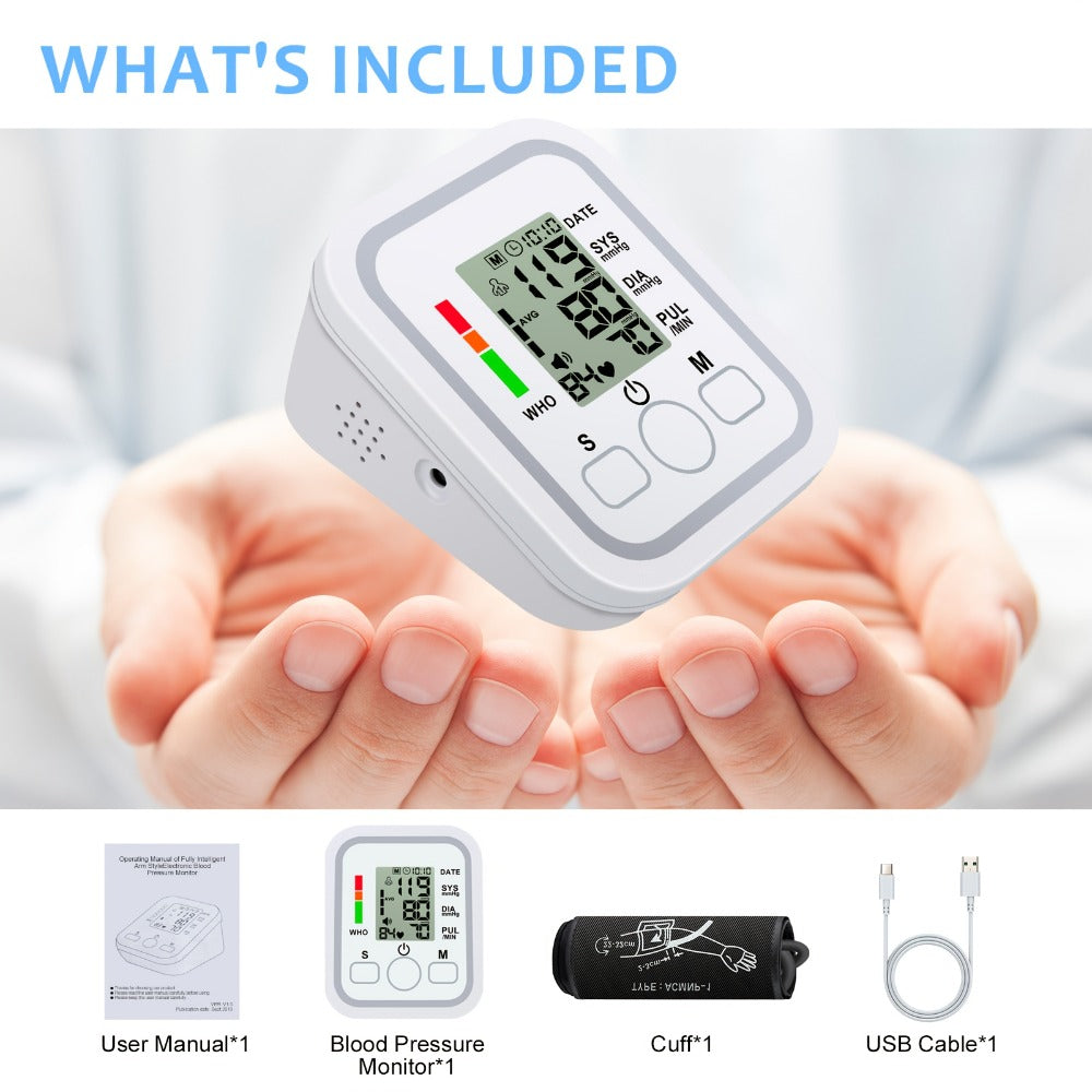 Blood Pressure Monitor by MOOD LIGHT, Upper-Arm LCD Device with Voice, Dual-User Memory and Adjustable Cuff