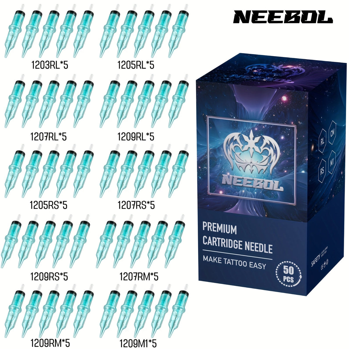 Tattoo Cartridge Needles Disposable 20/50pcs - Standard Round Liner RL & Round Magnum RM Mixed Sizes