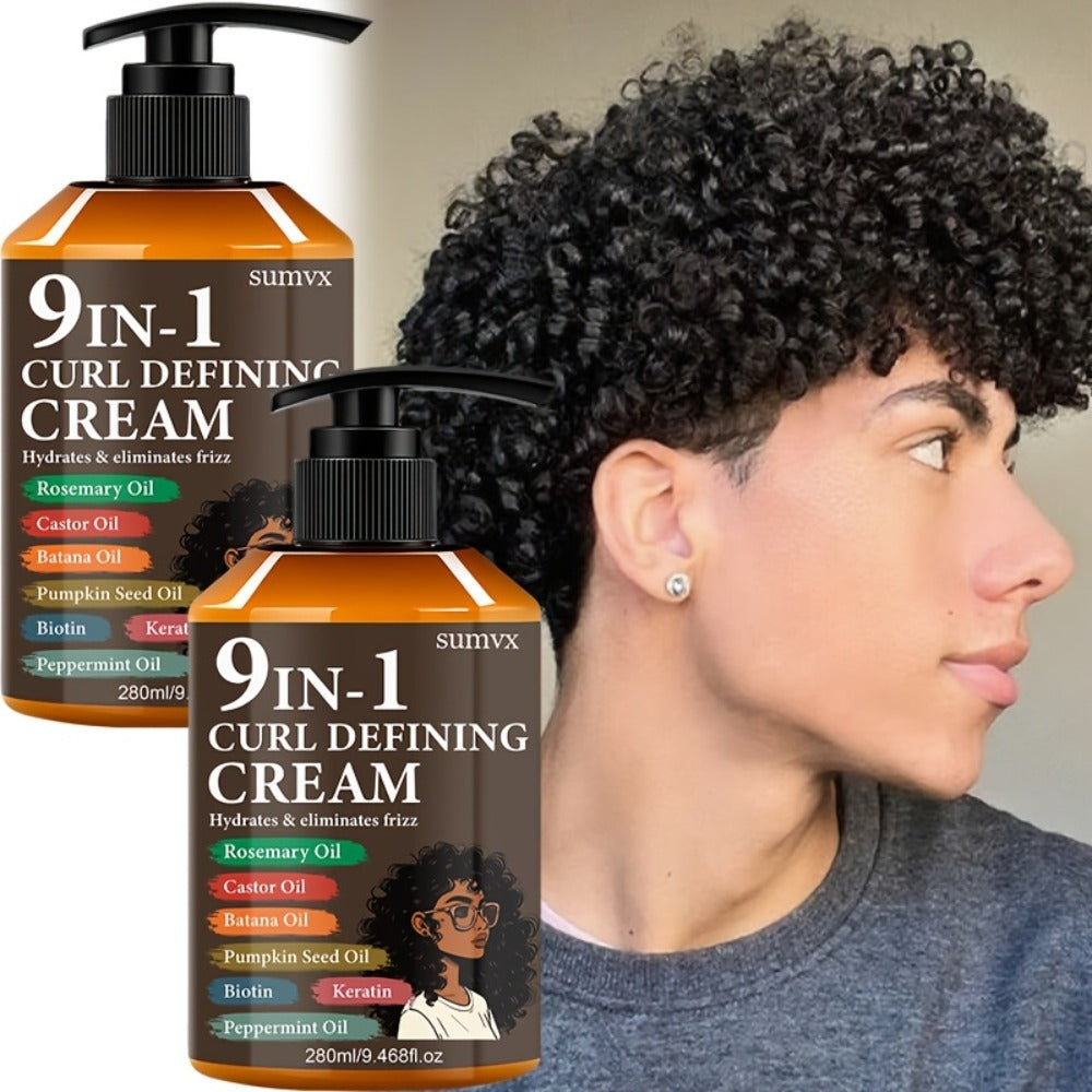 9-in-1 Curl Defining Cream by SUMVX in a Two-Pack of 280ml Pump Bottles with Seven Front-Label Ingredients