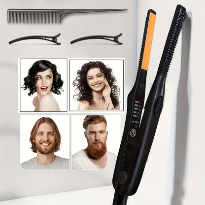 Mini 2-in-1 Hair Straightener and Curler with 29.5cm Body, Black Comb-Edge Plates and Digital Heat Display