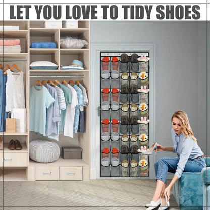 Over Door Shoe Organizer 40 Pockets - Heavy Duty Fabric Mesh Hanging Storage with Slip Hooks for Shoes, Cruise Ship Essentials, Closet, Utility Room & Locker - Space Saving Wall Door Organizer