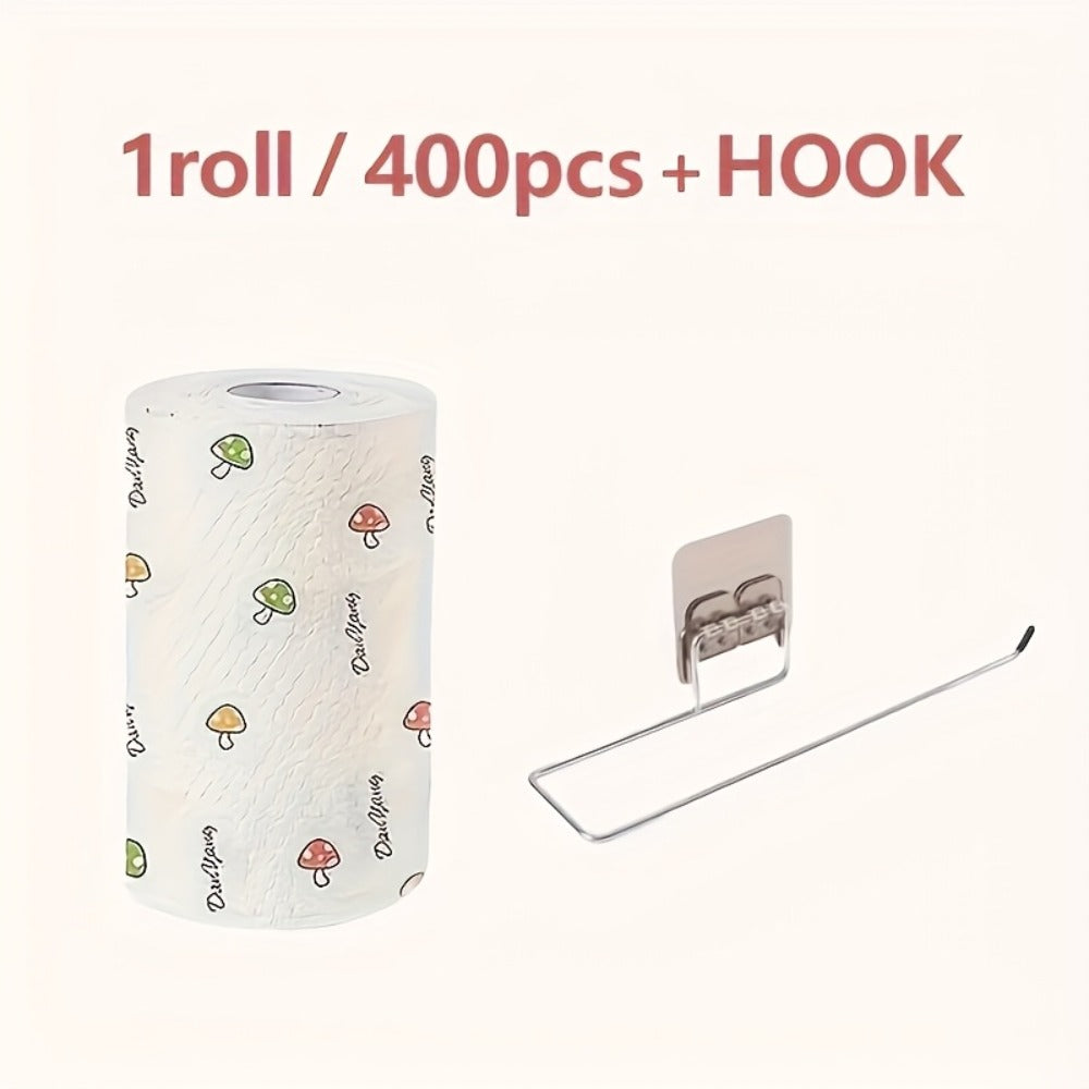 Four-Hundred-Sheet Kitchen Cleaning Towel Roll with Wall Hook for Dry or Damp Household Wiping