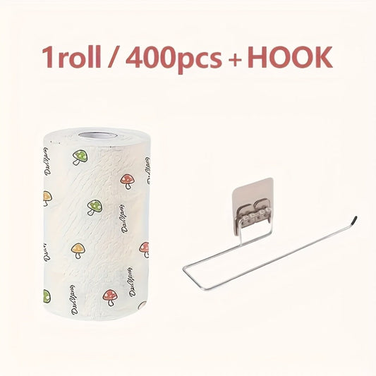 Disposable Kitchen Cleaning Towels Roll 400 Sheets Reusable Dry Wet Multipurpose Dishcloth Degreasing Paper Towel with Wall Hook Lazy Wipes Household Cleaning Supplies