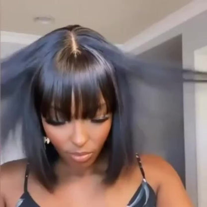 Lace Front Wig Human Hair Bob with Bangs, 4x1 HD Lace, 180% Density and 10-14in Length Choices