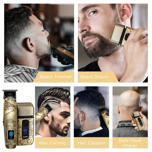 Cordless Electric Foil Shaver Grooming Kit for Men with Barber Shears Beard Mustache Trimmer Bald Head Razor Haircutting Set Father's Day Birthday Gift for Dad Husband