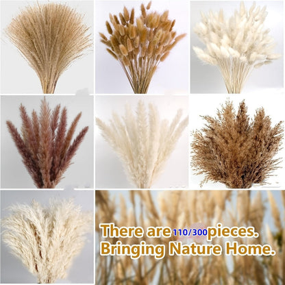 Dried Pampas Grass Decor Bouquet – Natural Fluffy Pampas Stems for Boho Wedding Centerpiece, Living Room Vase Filler, Nursery & Home Decor, Aesthetic Dried Flowers Arrangement, 110 or 300 Pcs