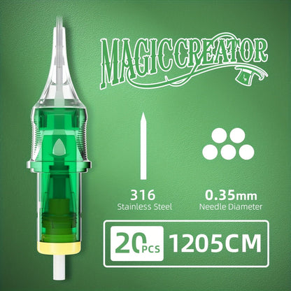 Disposable Tattoo Needles 20pcs Mixed Set RL RS M1 C-M — Multi-Gauge High Transparency Cartridge, Lasting Sharpness, Ample Ink Capacity, for Professional Artists & Beginners