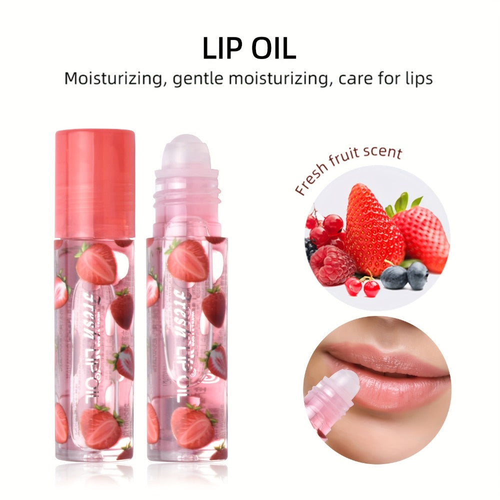 Lip Balm 24-Piece Roller Ball Set with Six Fruit Flavors, Clear Finish and Display Box Packaging