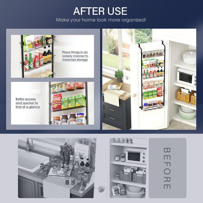 Over the Door Pantry Organizer 6-Tier & 8-Tier Metal Hanging Spice Rack | Back of Door Storage for Kitchen Pantry Laundry Bathroom | Versatile Door Mounted Seasoning Rack in Black & White