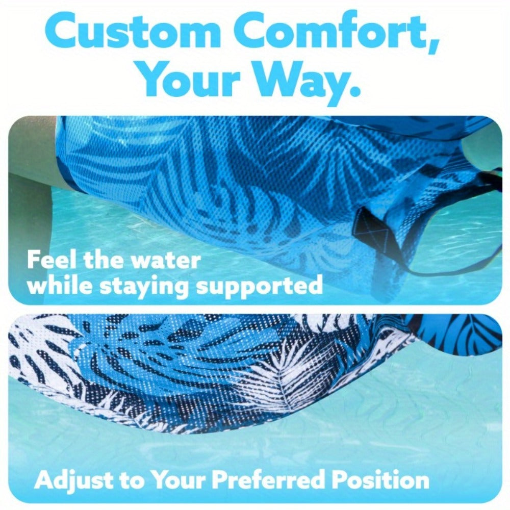 Leaf-Print Inflatable Pool Float Chair with Mesh Sling Seat in Blue, Blue-Green or Red-Cyan Checkout Options