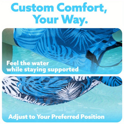 Leaf-Print Inflatable Pool Float Chair with Mesh Sling Seat in Blue, Blue-Green or Red-Cyan Checkout Options