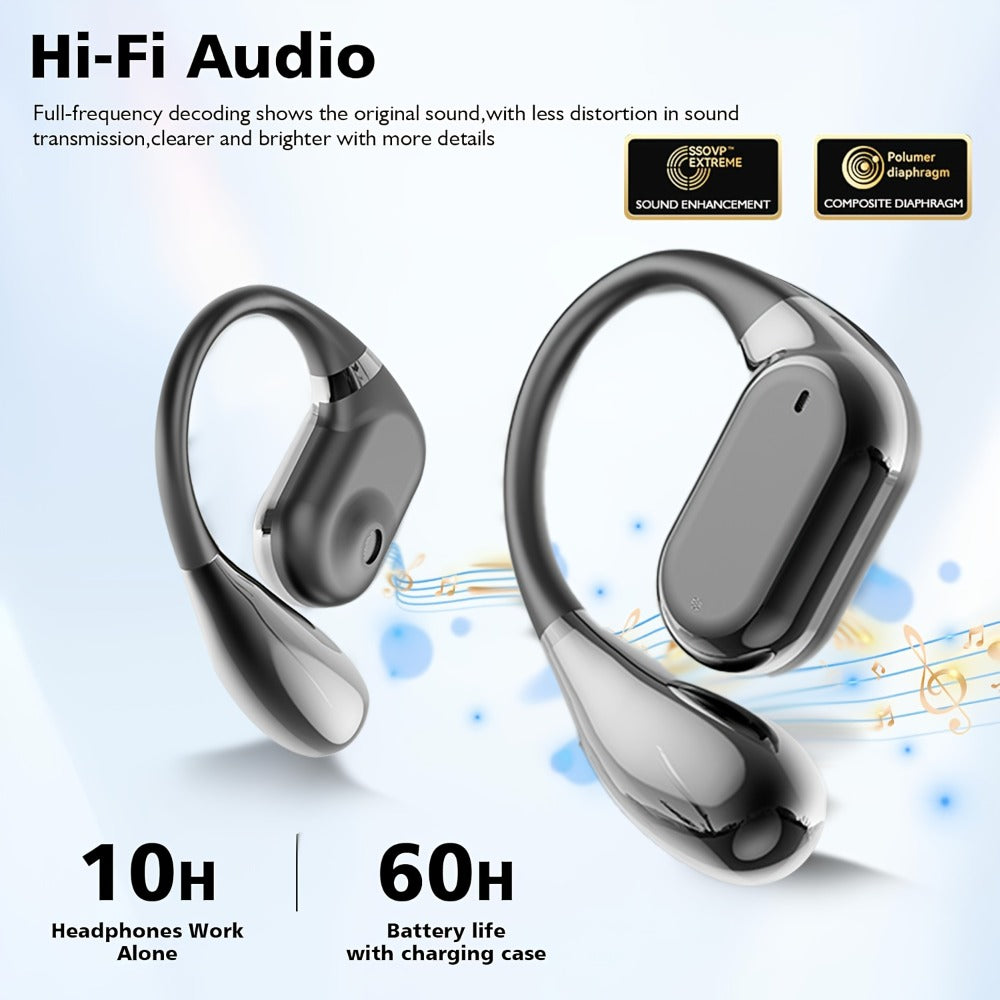 PAVUN Bluetooth 5.4 Open Ear Wireless Earbuds, ENC Noise Cancelling 9D Stereo Bass Sport Earphones, 24H Playtime Lightweight On-Ear Headphones with Mic for iOS Android Work Gym Daily Use