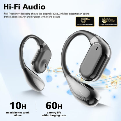 PAVUN Bluetooth 5.4 Open Ear Wireless Earbuds, ENC Noise Cancelling 9D Stereo Bass Sport Earphones, 24H Playtime Lightweight On-Ear Headphones with Mic for iOS Android Work Gym Daily Use