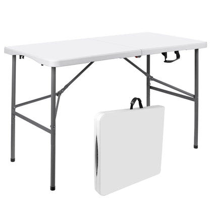 Folding Table, Heavy Duty 4ft 6ft with Carrying Handle Steel Frame HDPE Top 330 lb shown in the main product view