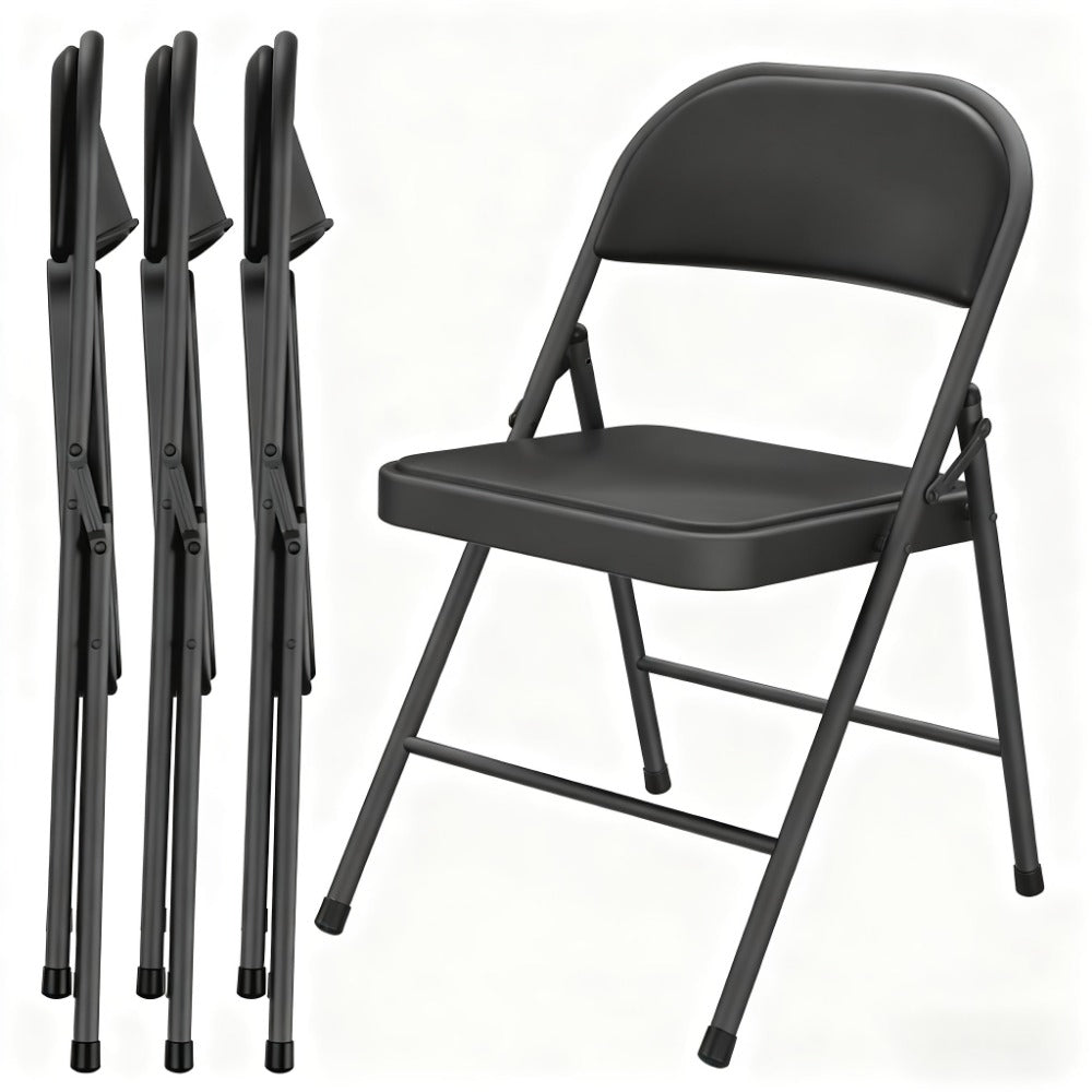 Folding Chair, Folding Chairs Set of 4 with PU Leather Foam Seat, Steel Frame Metal 300 shown in the main product view