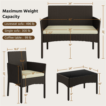 4-Piece Wicker Patio Furniture Set with Weather-Resistant Finish detail image - detail view 7
