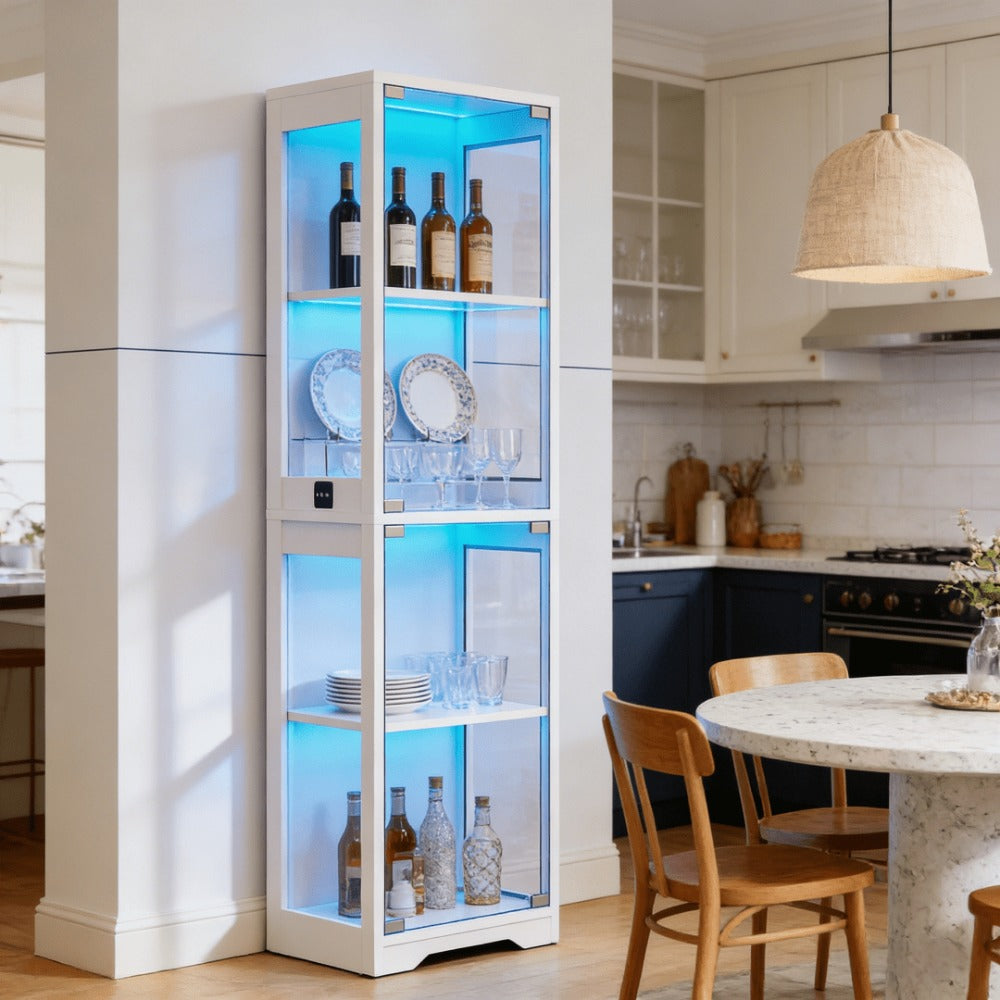 4-Tier Display Cabinet with LED Lighting and Large-Capacity Storage detail image - detail view 3