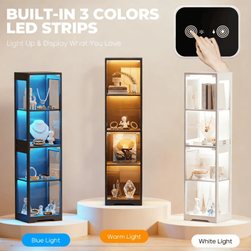 4-Tier Display Cabinet with LED Lighting and Large-Capacity Storage detail image - detail view 7