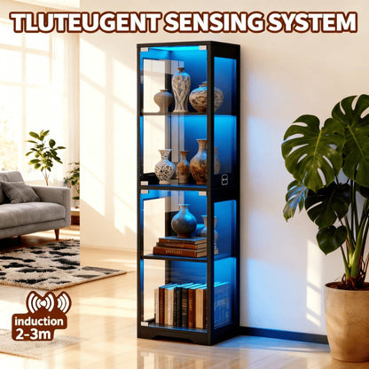 4-Tier Display Cabinet with LED Lighting and Large-Capacity Storage detail image - detail view 9