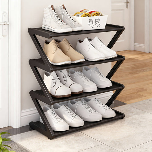 Shoe Rack, Stackable 4 Tier Z-Shaped Organizer with Independent Storage Boxes, Fabric shown in the main product view