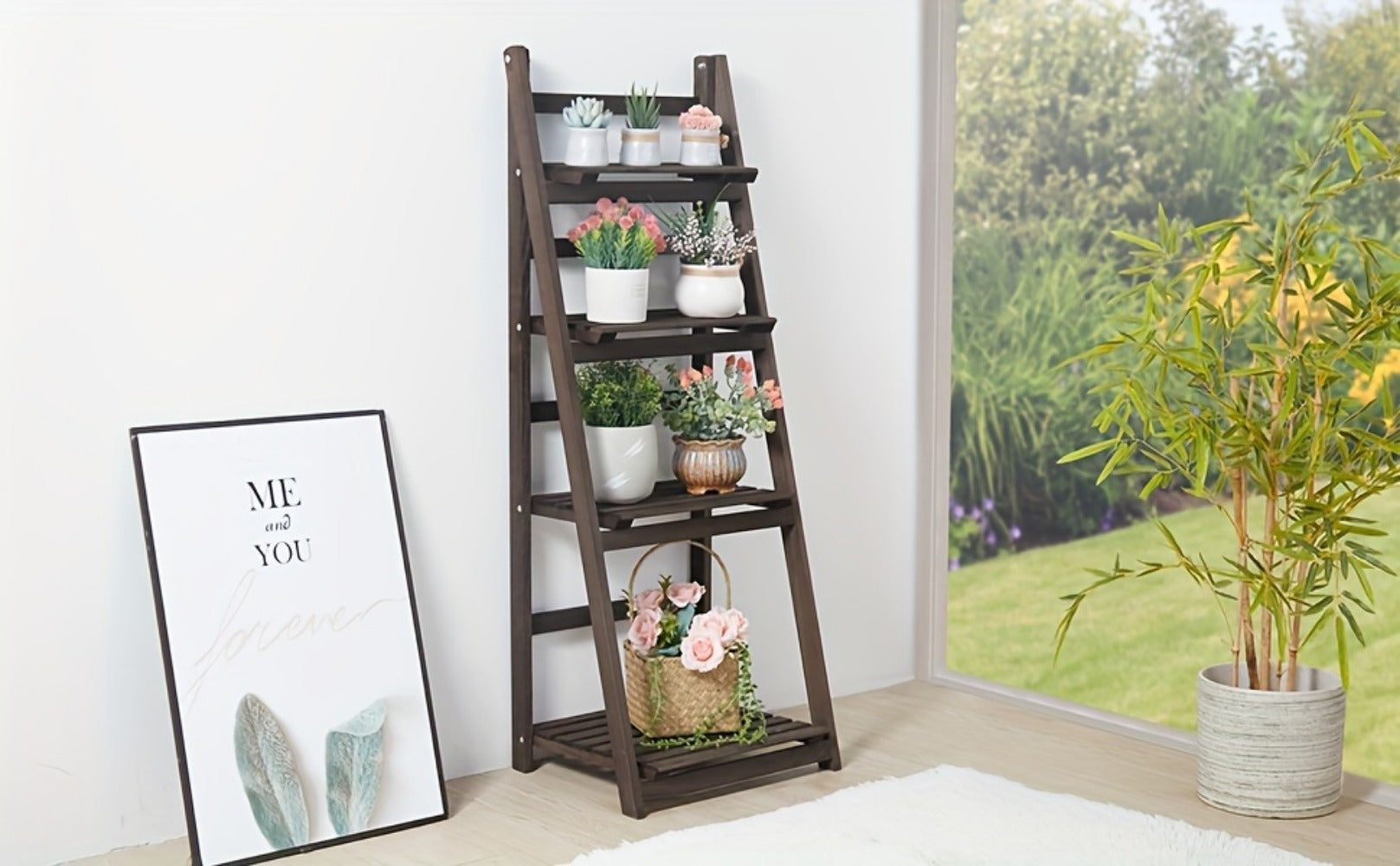 4-Tier Foldable Plant Stand with Solid Wood Construction and Open Shelves detail image - detail view 11