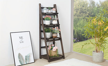 4-Tier Foldable Plant Stand with Solid Wood Construction and Open Shelves detail image - detail view 11