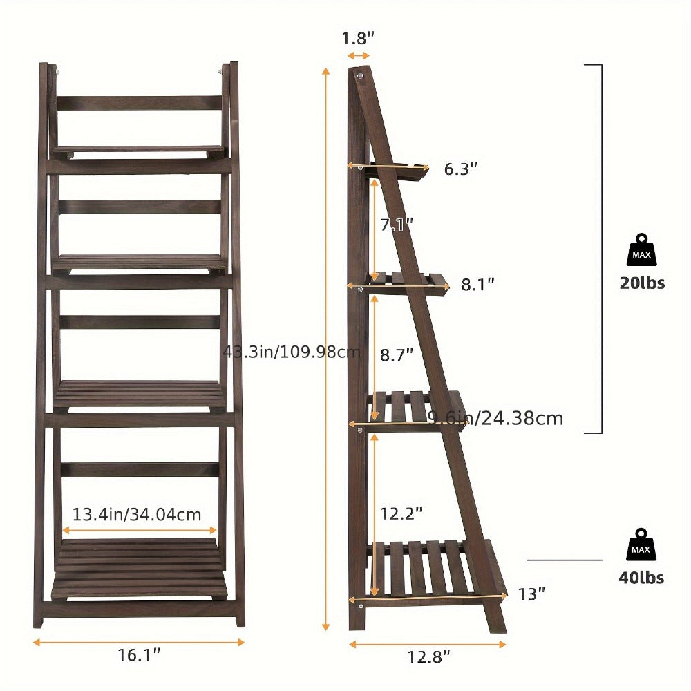 4-Tier Foldable Plant Stand with Solid Wood Construction and Open Shelves detail image