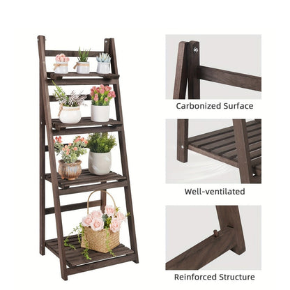 4-Tier Foldable Plant Stand with Solid Wood Construction and Open Shelves detail image - detail view 4