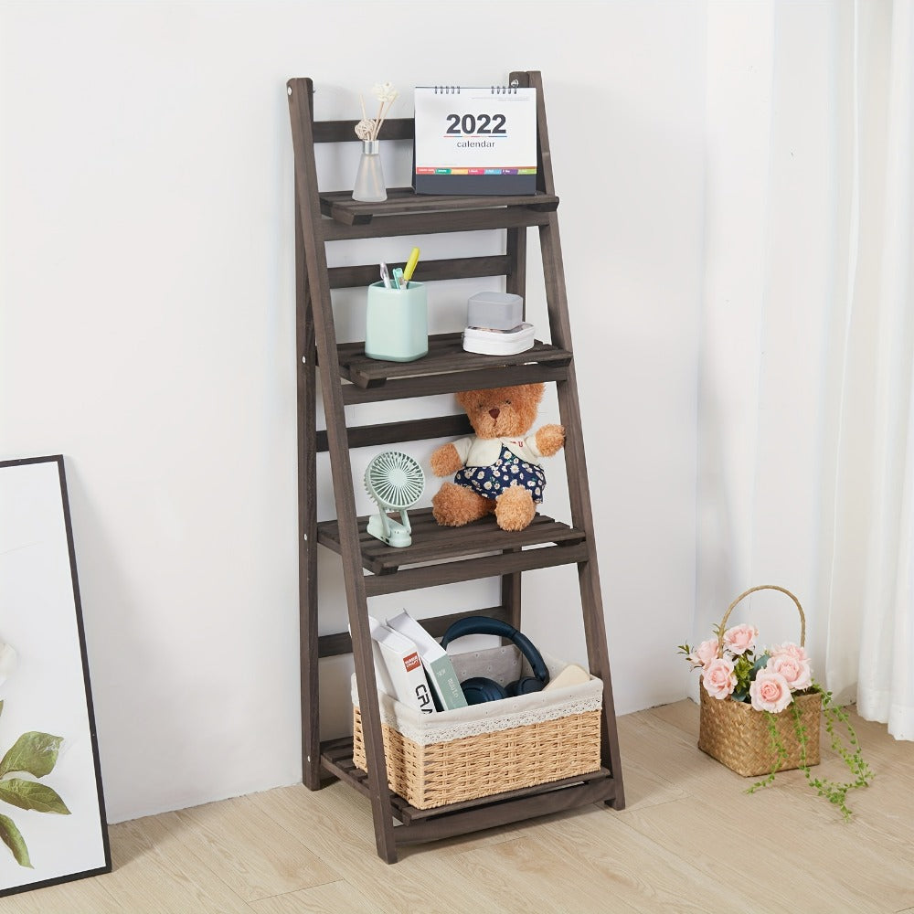 4-Tier Foldable Plant Stand with Solid Wood Construction and Open Shelves detail image - detail view 7