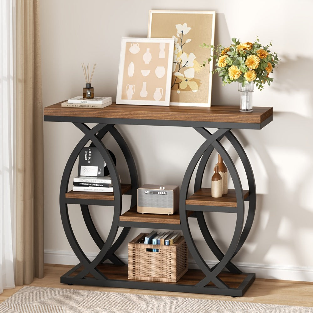 Console Table, 39 Inch with 4-Tier Storage Shelves, Narrow Entryway Sofa Table Wood & shown in the main product view