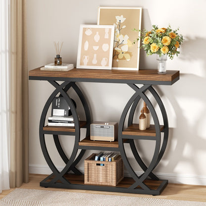 Console Table, 39 Inch with 4-Tier Storage Shelves, Narrow Entryway Sofa Table Wood & shown in the main product view