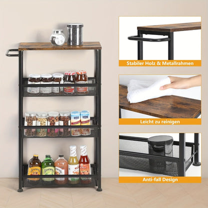 4-Tier Narrow Kitchen Cart with 360° Swivel and Non-Slip Base detail image - detail view 6