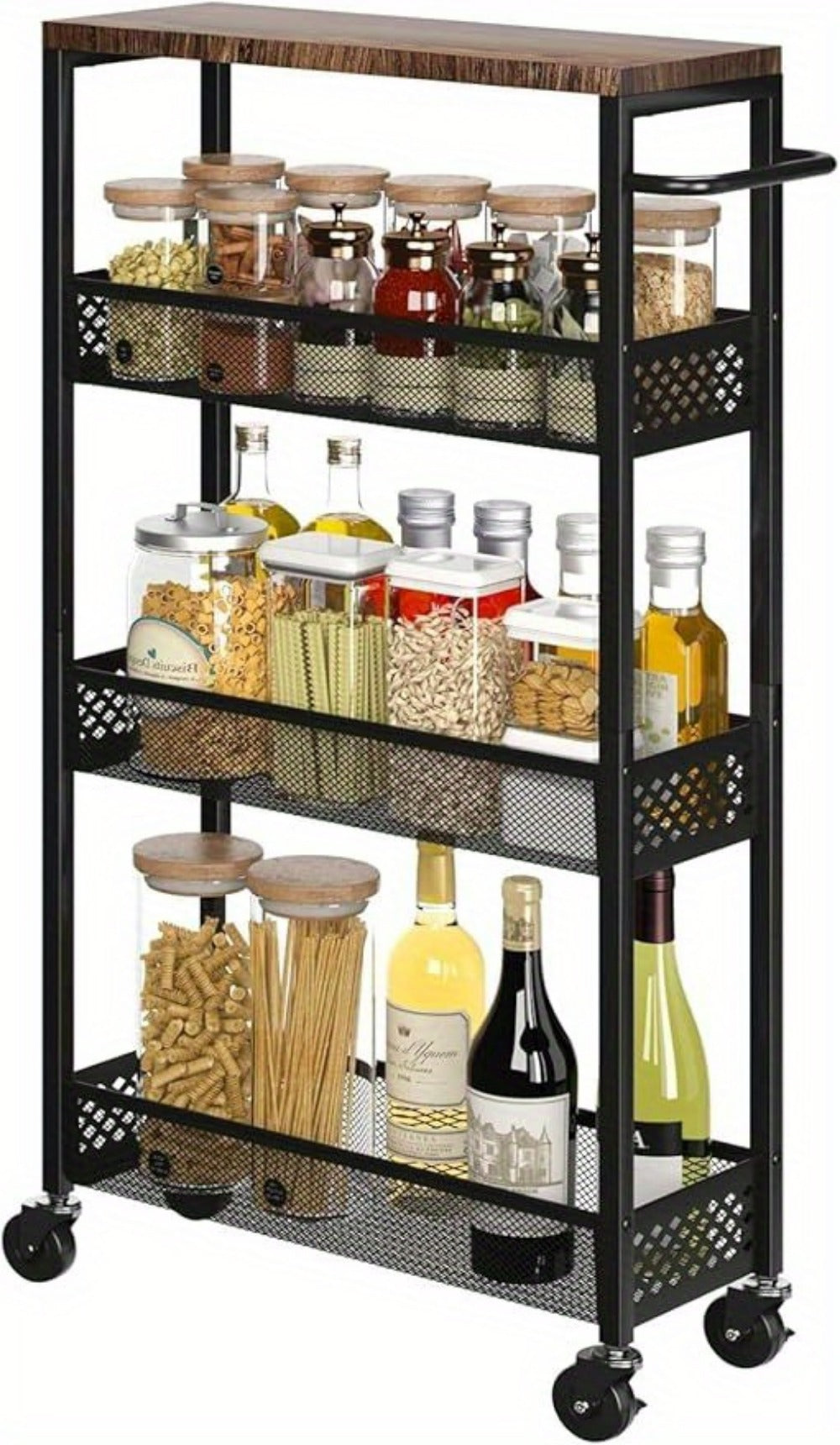 4-Tier Narrow Rolling Storage Carts And Kitchen Carts with Solid Wood Construction detail image - detail view 10