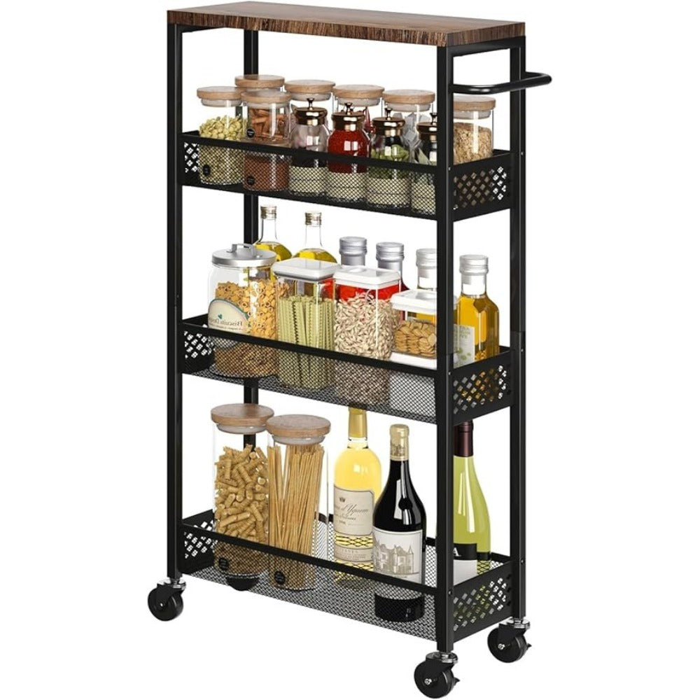 4-Tier Narrow Rolling Storage Carts And Kitchen Carts with Solid Wood Construction detail image - detail view 5