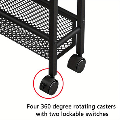 4-Tier Narrow Rolling Storage Carts And Kitchen Carts with Solid Wood Construction detail image - detail view 6
