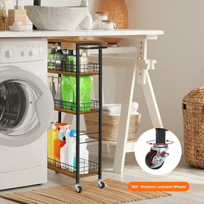 4-Tier Narrow Storage Cart with Carry Handle for Organized Everyday Storage detail image - detail view 10