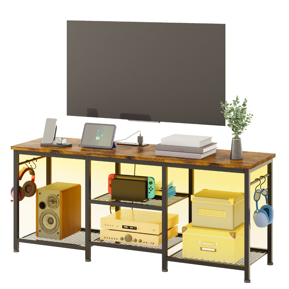 4-Tier TV Stand with Charging Station and LED Lighting for Living Room detail image
