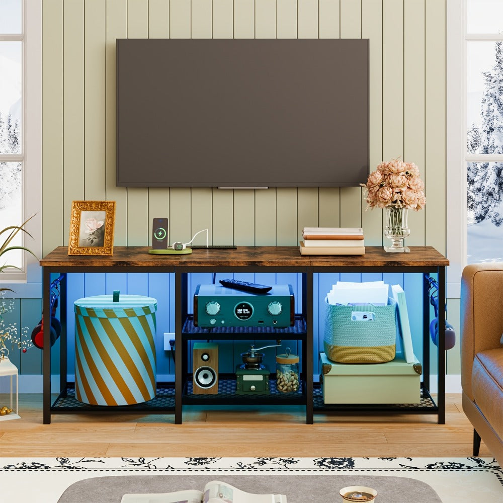 4-Tier TV Stand with Charging Station and LED Lighting for Living Room detail image - detail view 6